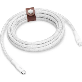 Datový kabel USB-C kabel s Lightning konektorem Belkin BOOST CHARGE + řemínek (3m) - BÍLÝ