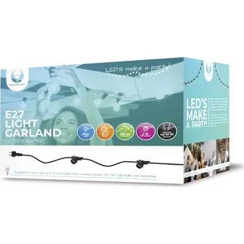 Dekorativní svítidlo TelForceOne LED Venkovní girlanda 12m venkovní - 10 zásuvek E27 IP65 bez žárovek