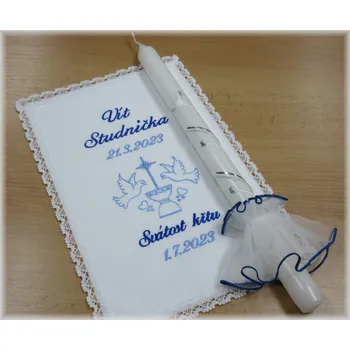 rouška Křestní sada 3D rouška, svíce, ozdoba - vzor 29 kříž