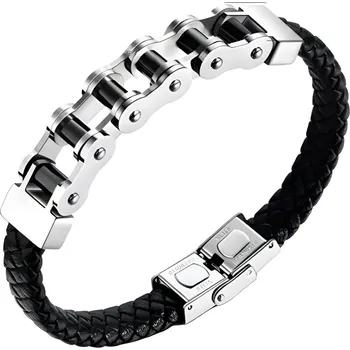 Náramek Gaira® Kožený náramek Chain 30294-10, Barva kůže černá