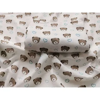 Kojenecká láhev PREM Látková plena s potiskem Méďa srdíčko modrá Bavlna, 70/70 cm