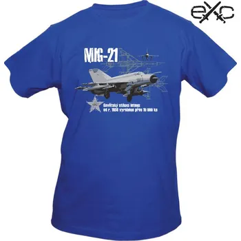 Pánské tričko eXc Triko s potiskem MIG-21 sovětský stíhací letoun Mikojan-Gurevič modré EXC® Velikost: S