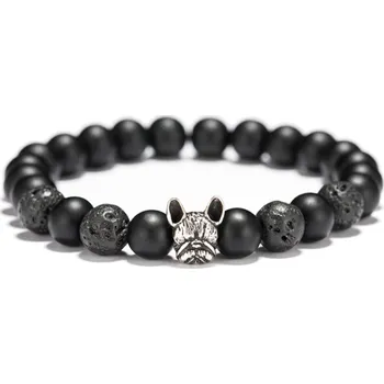 Náramek B-TOP Náramek s lávovými korálky Buldoček černá 19 cm