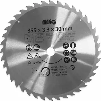 Pilový kotouč Pilový kotouč s SK plátky na dřevo 355x3,3x30mm/40 střídavě šikmé zuby MAGG 9335540 + Dárek, servis bez starostí v hodnotě 300Kč