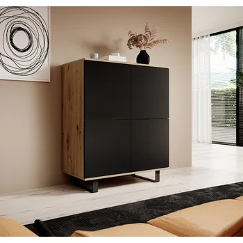 Komoda Moderní komoda Logan 4D - kovové nohy - dub artisan / černá