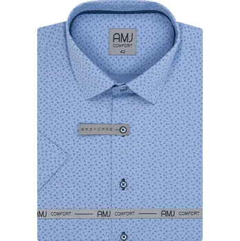 Pánská košile AMJ bavlněná, světle modrá puntíkovaná VKSBR1285 krátký rukáv, slim-fit, vel. 41
