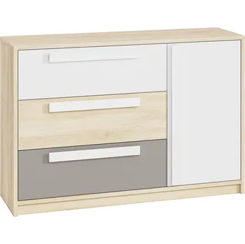 Dětská skříň Nábytek PEGAS s.r.o. Komoda Drop 0801, Buk Fjord/Bílá/Šedá platina