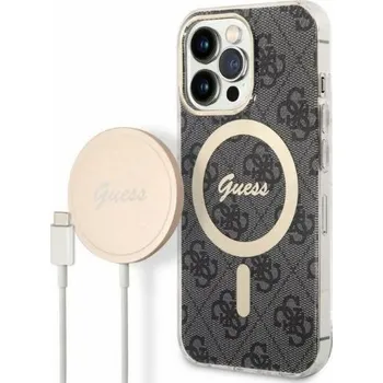 Pouzdro na mobilní telefon Sada nabíječky Guess pouzdro Guess + bezdrátová nabíječka GUBPP13XH4EACSK Apple iPhone 13 Pro Max černo/černé pevné pouzdro 4G Print MagSafe