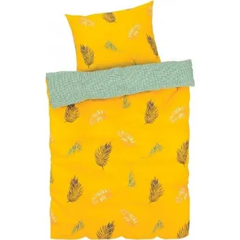 Povlečení KSTL 2-dílné Saténové ložní povlečení, 140 x 200 cm, 70 x 90 cm listy/žlutá