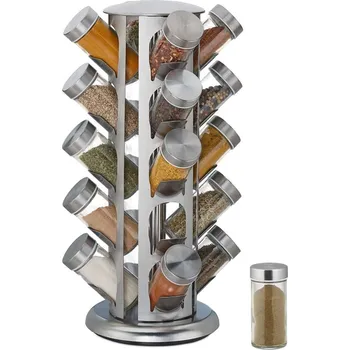 Kořenka Otočný stojan na 20 kořenek stříbrný - Relaxdays (Kolotoč na koření 20 ks stříbrný - Relaxdays)