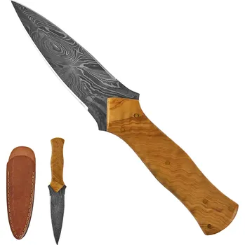 kapesní nůž Chladné Zbraně Damaškový nůž "STEEL DIAMOND" obousečný s koženým pouzdrem