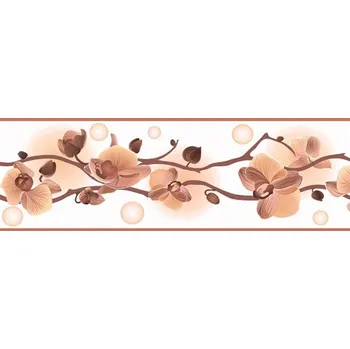 Tapeta Samolepící bordura orchidej hnědo-béžová B83-13-12