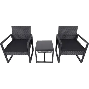 Zahradní sestava Zahradní ratanový set MADEIRA 2 křesla + 1 stůl černá