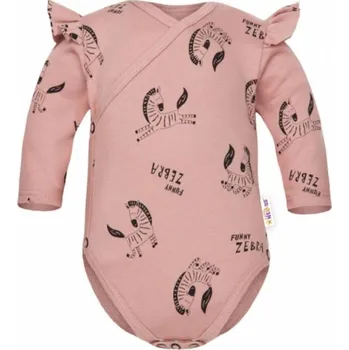 Dětská móda Baby Nellys Bavlněné body dl. rukáv, zapínání bokem, Funny Zebra - pudrové 56 (0-3m)