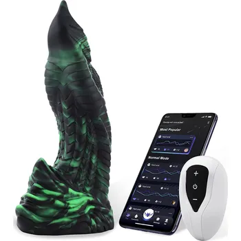 Vibrátor HiSmith WDA015-M Wildolo Glow in the Dark Fantasy Dildo Vibrator with App 24cm Green