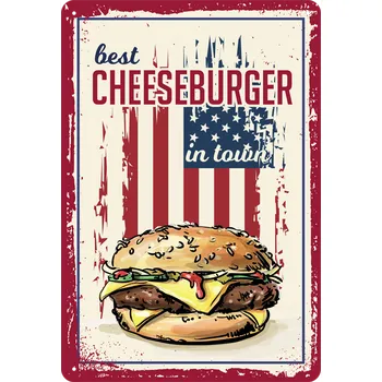 Plechová cedule Retro cedule plech 200x300 Best Cheeseburger in Town Retro cedule plech 200x300 Best Cheeseburger in Town