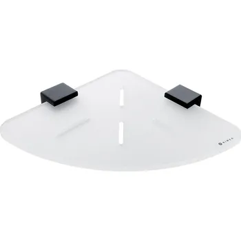 Koupelnový nábytek Rohová police do sprchového koutu s otvory, bílá matná plexiglass, černé úchyty NIMCO IXI police Ki-X208-90 Nimco