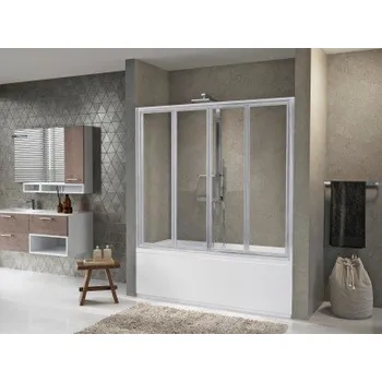 Vanová zástěna Novellini Aurora 2SV4 Vanová zástěna do niky 180x150 cm, skládací, Chrom / Transparent, VZAAU180