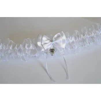 Svatební dekorace Šatoli.cz Bílý XXL podvazek pro nevěstu s mašlí a přívěskem sovičky