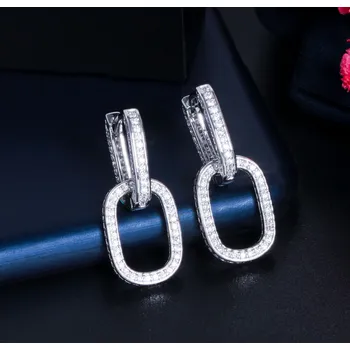 Náušnice B-TOP Dámské náušnice DOUBLE ZIRCONIA - bílé pozlacení