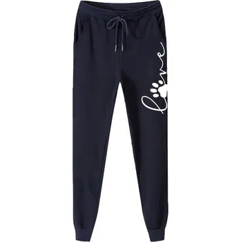 Dámské kalhoty Dámské tepláky s potiskem tlapičky a nápisem Barva: modrá, Velikost: 4XL