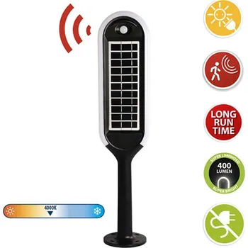 Venkovní osvětlení VELAMP Lampa solární LED se senzorem 400lm IP65