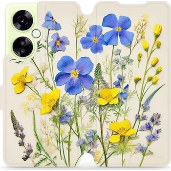 Pouzdro na mobilní telefon Flipové pouzdro Mobiwear - OnePlus Nord CE 3 Lite 5G - VP41S Modré a žluté kvítky (Knížkové flip pouzdro, obal, kryt na mobil OnePlus Nord CE 3 Lite 5G - VP41S Modré a žluté kvítky, materiál Umělá kůže + TPU - ochrana 360°, stojánek, silikonová vanička,)