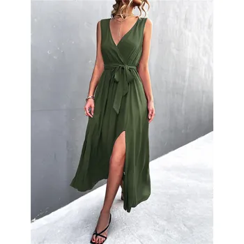 Dámské šaty Dámské elegantní letní šaty s rozparkem Barva: zelená, Velikost: XL