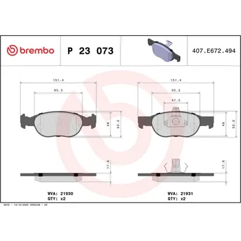 Brzdová destička Sada brzdových destiček, kotoučová brzda BREMBO P 23 073