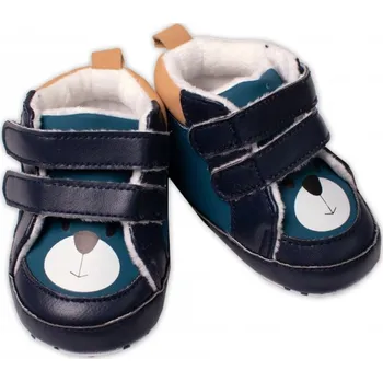 Capáčky Kojenecké boty/capáčky Medvídek YO!, s fleecem na suchý zip,petrolejová/hořčice, Velikost koj. oblečení 56-68 (0-6 m)