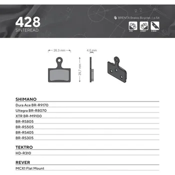 Brzdová destička BRENTA BIKE brzdové destičky sintrované sintrované kovové vhodné pro SHIMANO DURA ACE BR-R9170, ULTEGRA BR-R8070, XTR BR-M9100, BR-RS805, BR-RS505, BR-RS405, BR-RS305 (BRENTA BIKE brzdové destičky sintrované sintrované kovové vhodné pro SHIMANO DURA ACE)