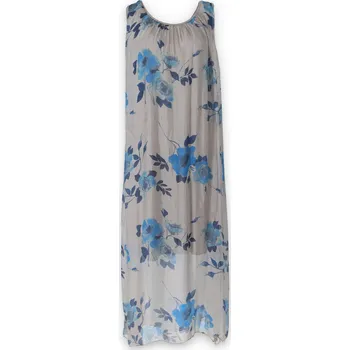 Dámské šaty Šaty hedvábí květy 6522S Itálie barva: hnědá-fango