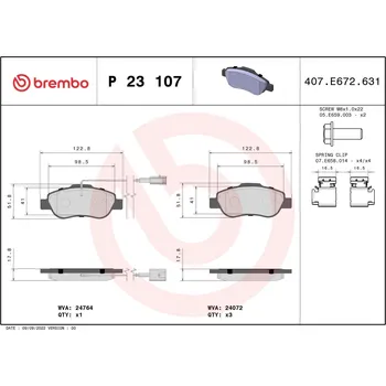 Brzdová destička Sada brzdových destiček, kotoučová brzda BREMBO P 23 107