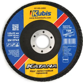 Brusný kotouč Kubis Kotouč lamelový Т29 Р100, 125*22 мм, Zirconia KATANA ocel/nerez | 07-00-3910