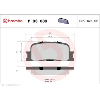 Brzdová destička Sada brzdových destiček, kotoučová brzda BREMBO P 83 088