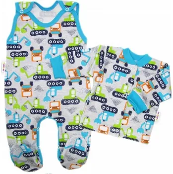 Kojenecká souprava Baby Nellys 2-dílná sada, bavlněné dupačky s košilkou Bagr, šedá, Velikost koj. oblečení 56 (1-2m)