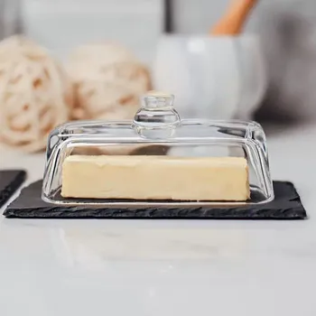 Dóza na potraviny Máslenka malá sklo a břidlice, dóza na máslo