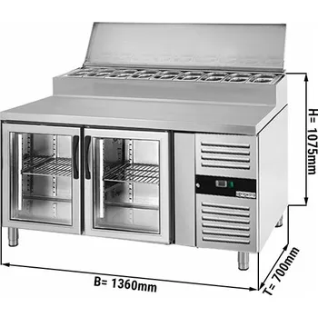 Lednice G.Gastro Přípravný stůl PREMIUM - 1,4 x 0,7 m - se 2 skleněnými dveřmi