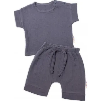 Kojenecké oblečení Baby Nellys 2-dílná mušelínová soupravička, tričko + kraťasky BOY, granát, Velikost koj. oblečení 62 (2-3m)