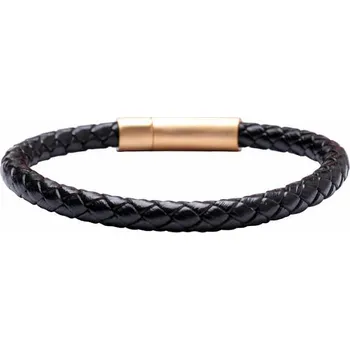 Drahý kámen Pánský černý kožený náramek spona barvy zlata obvod cca 21 cm