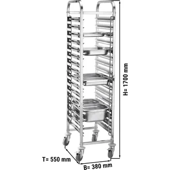 Servírovací stolek G.Gastro Tray Trolley ECO – 16 Tier - GN 1/1 - AISI 304 Stainless Steel - Braked Castors