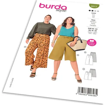 Střih Burda 6017 - Kalhoty s gumou a zavazováním v pase, lněné kalhoty