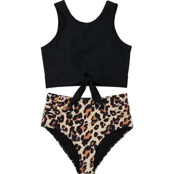 Dámské plavky Dámské plavky dvojdílné s vysokým pasem a uzlíkem na podprsence Barva: leopardí spodek (B3735BP), Velikost: XL