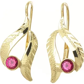 Náušnice Zlaté náušnice s rubínkem NA1265F + DÁREK ZDARMA