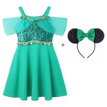 Karnevalový kostým Dívčí letní šaty/kostým s čelenkou, princezny Disney Varianta: princezna Jasmína, Velikost: 110 (4 roky)