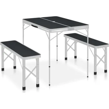 kempingový stůl Skládací kempingový stůl se 2 lavicemi šedý