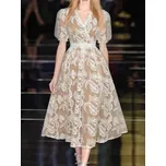 krajkové midi šaty s romantickým vzorem - Béžové L Barva: Khaki, Velikost: L
