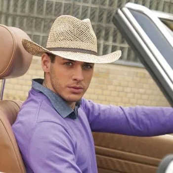 Klobouk Pánský klobouk z mořské trávy zdobený páskem vel. 60