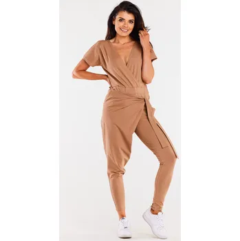 Dámský overall Overal s úzkými kalhotami a zavinovacím topem M298 Barva: Béžová, Velikost: S/M