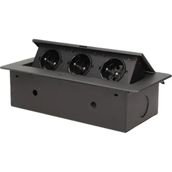 Elektrická zásuvka AE 1336, vestavná, výklopná zásuvková skříňka - 3 zásuvky 230V, barva černá, stříbrná, zlatá, mosaz a grafit Barva: Mosaz